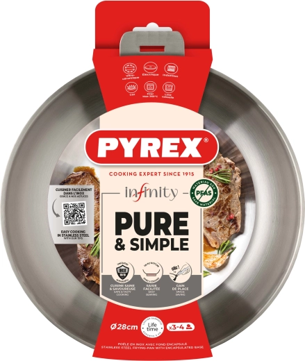 Poêle Pyrex Infinity 28 cm en acier inoxydable avec poignée amovible