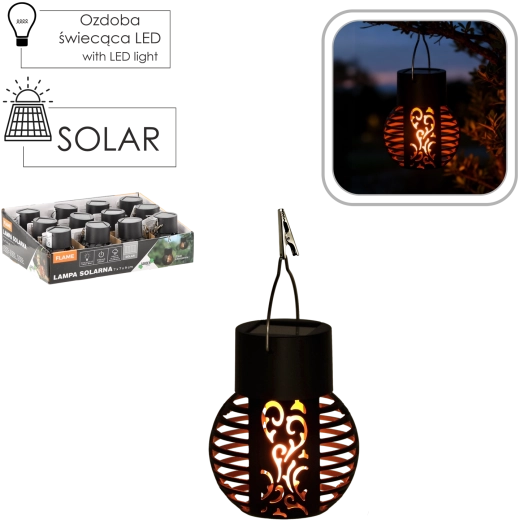 Lanterne suspendue solaire avec effet flamme, noire, 7 × 7 × 9 cm