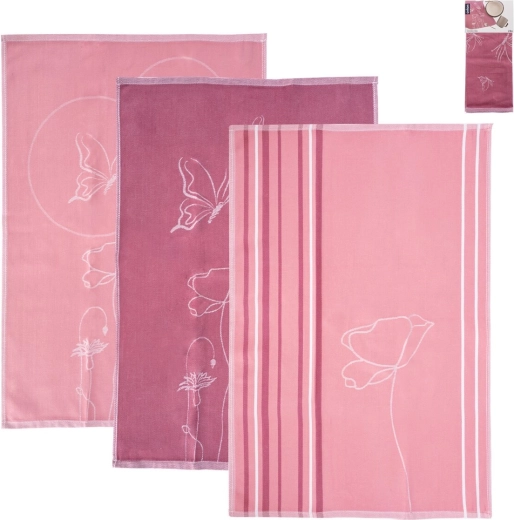 Torchons de cuisine en coton égyptien, lot de 3 pièces, motif coquelicot