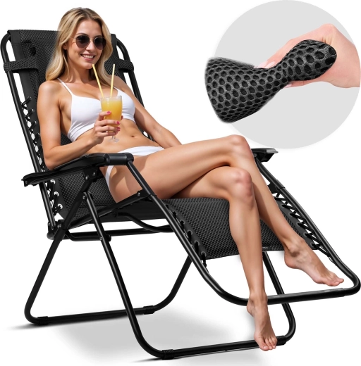 Chaise longue gravitationnelle pliante de jardin avec coussin Sofotel ChillWell Soft noire