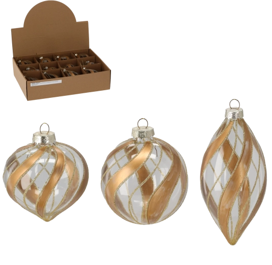 Boule de Noël en verre transparent avec décor, motifs assortis