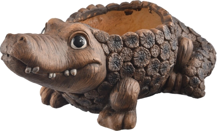 Cache-pot en forme de crocodile RONA avec décor bois 51 × 28 × 21 cm