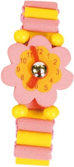 Montre enfant en bois BINO rose, motif fleur