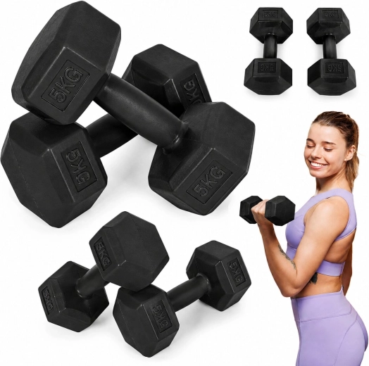 Haltères hexagonaux MOVEPRO 2×5 kg (set 10 kg) noirs