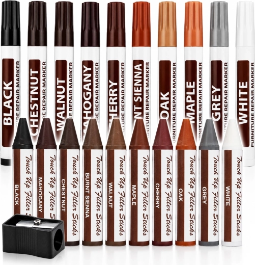 Renew Force kit de réparation pour meubles et bois 21 en 1 (feutres, cires, taille-crayon)