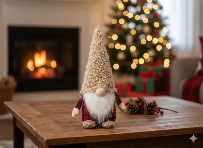 Lutin de Noël 30 cm beige-rouge