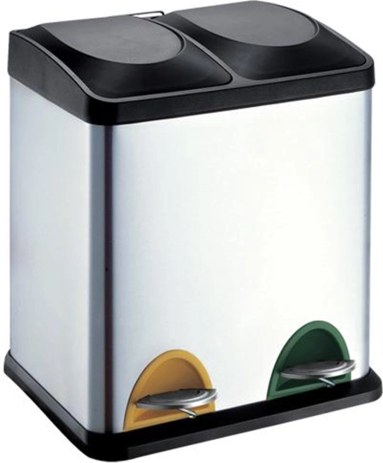 Poubelle en acier inoxydable pour tri sélectif 30 L avec pédale
