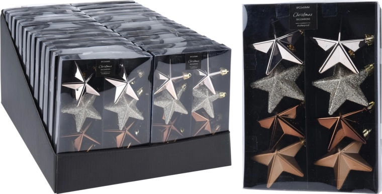 Décorations de Noël étoile 6,5 cm – mélange brun, or, argent (8 pcs)