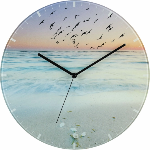 Horloge murale analogique en verre TFA avec motif de plage