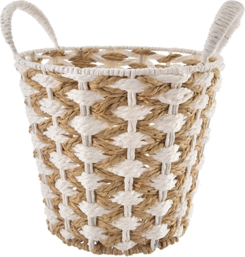 Panier de rangement en osier beige et blanc, taille moyenne 28 × 28 × 25 cm