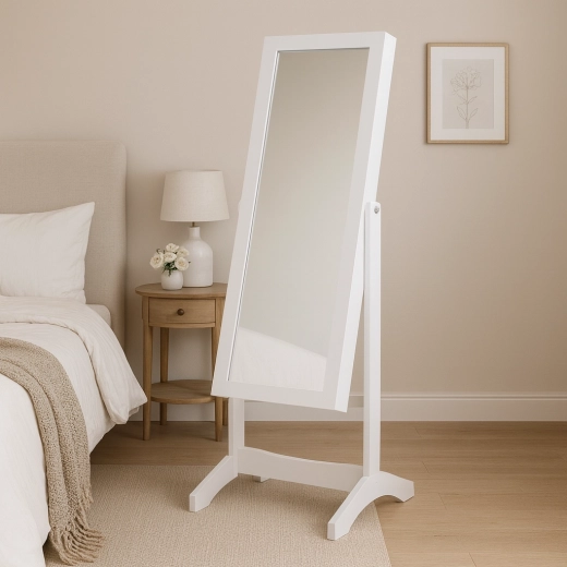 Boîte à bijoux blanche sur pied avec miroir, 120 cm