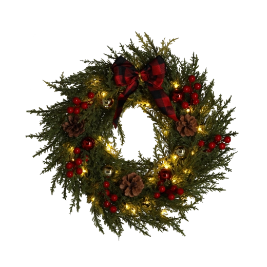 Couronne de Noël LED 40 cm avec ruban, blanc chaud, à piles