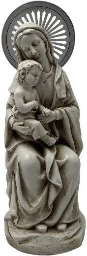Statue solaire de la Vierge Marie avec l’Enfant Jésus et auréole LED