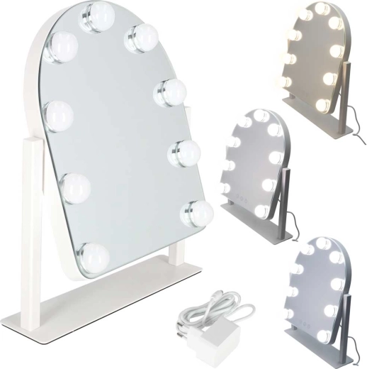 Miroir cosmétique LED de maquillage avec 9 ampoules, tactile, blanc