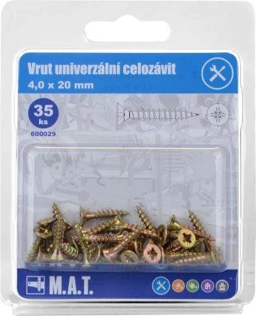 Vis universelles à filetage total 4,0 × 20 mm, zinguées, 35 pcs