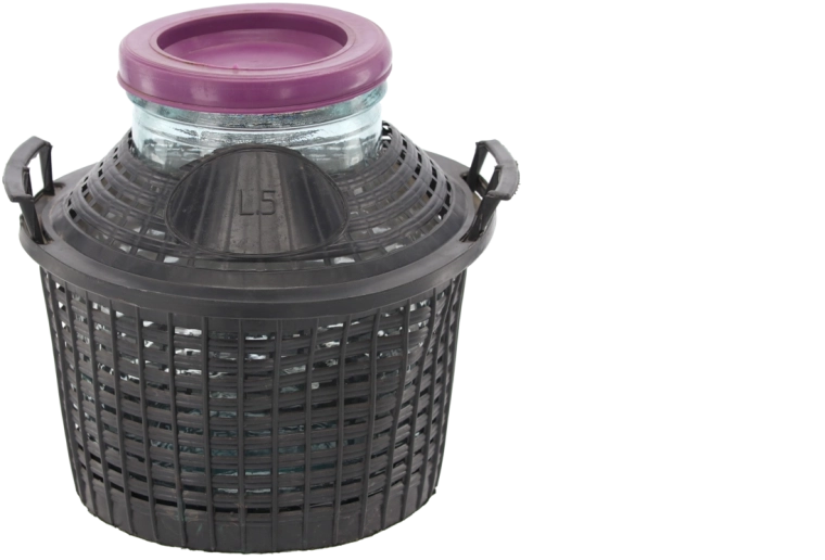 Dame-jeanne en verre 5 l à large goulot avec panier en plastique