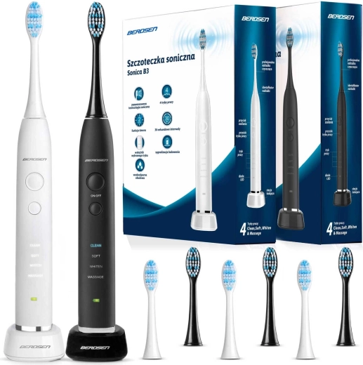 Berdsen Sonica B3 lot de brosses à dents soniques blanc et noir