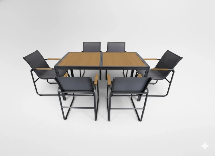 Ensemble repas de jardin anthracite – table et 6 chaises