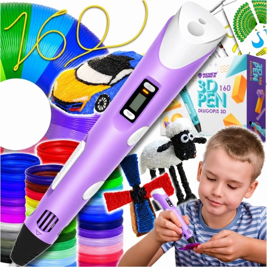 Stylo 3D violet avec écran LCD et 160 m de filaments