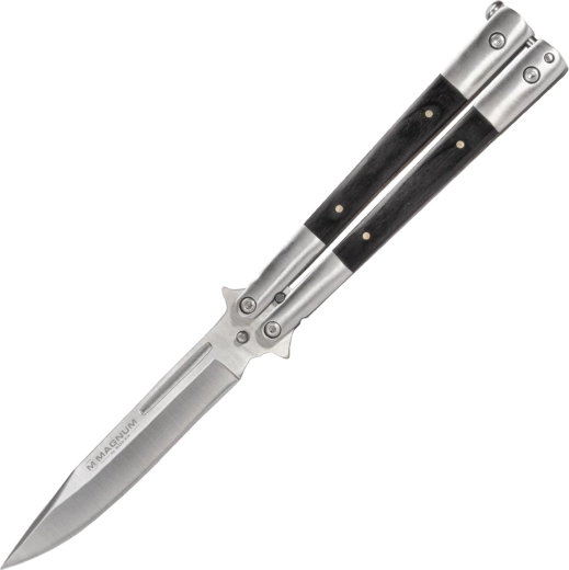 Magnum balisong Wood papillon 10,3 cm, satin, bois pakka, inox