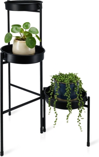 Support à fleurs en métal noir à 3 niveaux 46 × 32 × 61,5 cm