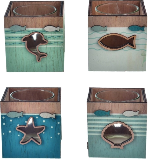 Bougeoir Sea en bois et verre, 4 variantes