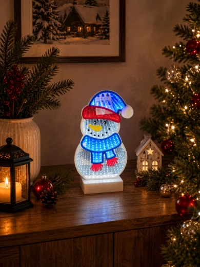 Décoration de Noël 3D bonhomme de neige avec effet LED infinity mirror - 1 pièce