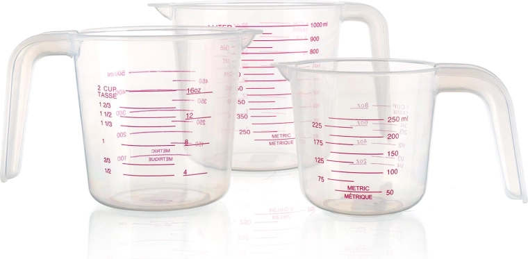 Set de mesures ACCASA, 3 pièces (0,25 l + 0,5 l + 1 l) – plastique transparent avec bec verseur
