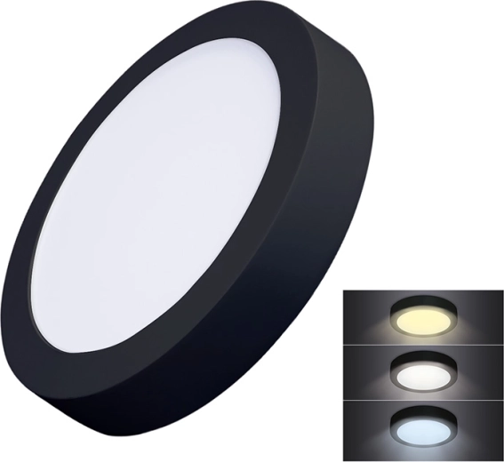 Solight mini panneau LED en saillie CCT 18 W, rond, noir