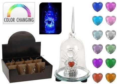 Cloche LED en verre avec petit ange 6 × 8 cm