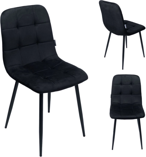 Chaise de salle à manger rembourrée en velours noir, style loft - 1 pièce