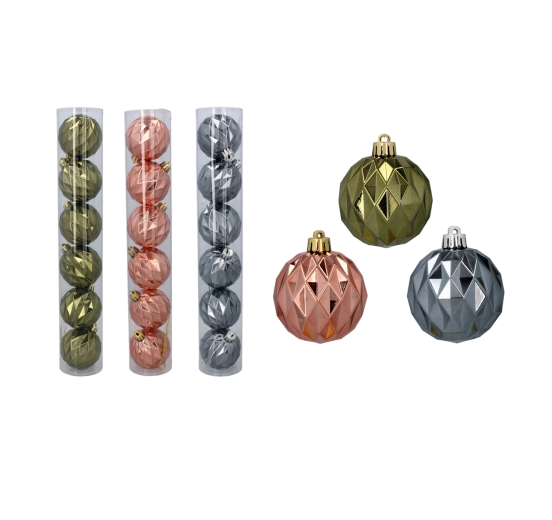 Set de boules de Noël 6 cm – ornements brillants incassables en olive, cuivre et graphite