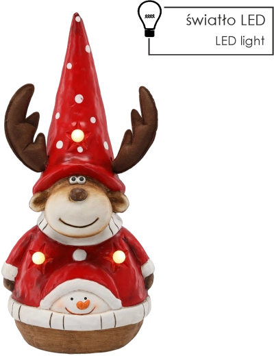 Figurine de Noël – renne avec bonnet avec éclairage LED 48 cm