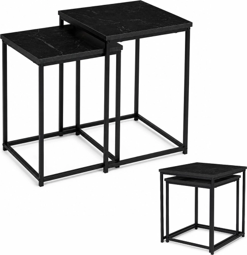 Ensemble de 2 tables basses ModernHome au style loft avec décor marbre noir