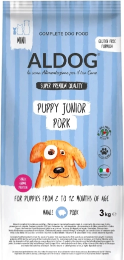 Aldog Puppy-Junior Pork Mini croquettes pour chiots de petites races, porc 3 kg