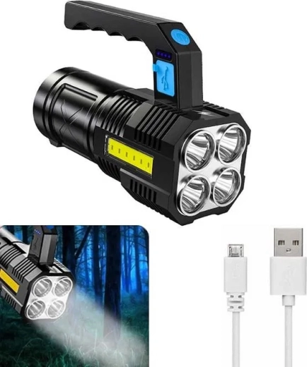 Lampe torche LED de recherche rechargeable avec lumière latérale COB, étanche et puissante