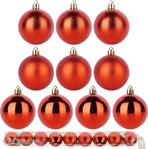 Boules de Noël rouges incassables 6 cm, set de 9 pièces