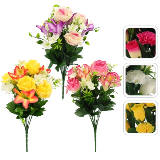 Bouquet artificiel de roses et de lys, mélange de couleurs, 43 × 25 × 25 cm