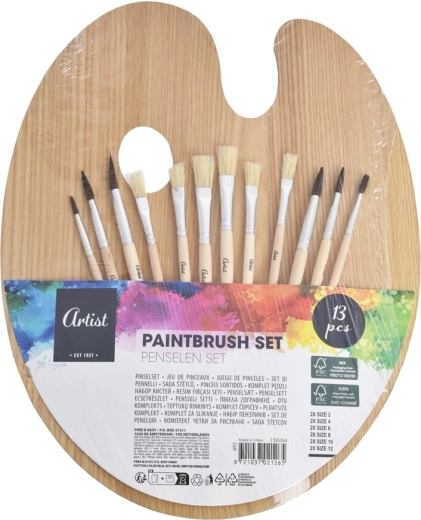 Palette de peinture en bois avec set de 12 pinceaux, 25 × 31 cm