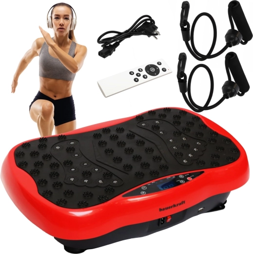 Plateforme d’entraînement vibrante Bauerkraft avec télécommande et Bluetooth (rouge)