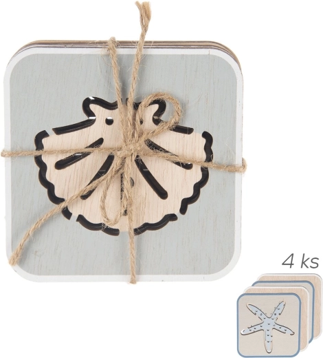 Dessous de verre en bois SEA 10 × 10 cm, lot de 4 pcs