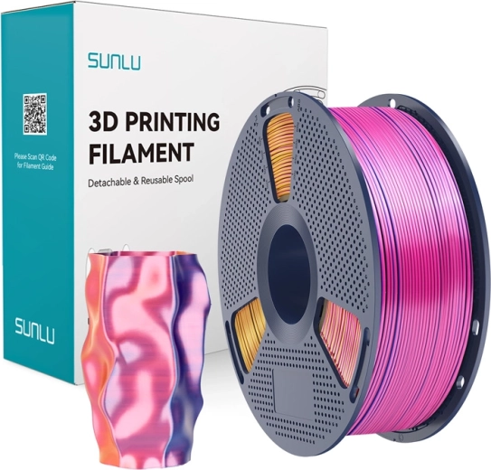 Filament Sunlu PLA+ Silk tricolore rouge–jaune–bleu
