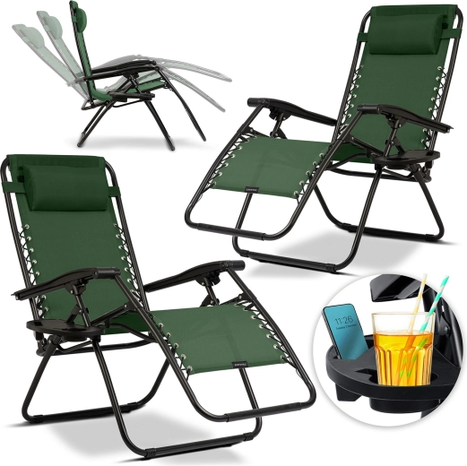 Chaises longues gravitationnelles de jardin pliantes avec coussin SOFOTEL ChillWell, lot de 2, vert