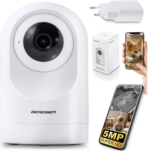 Caméra IP Wi‑Fi rotative 5 MP Berdsen blanche