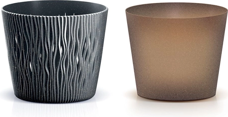 Cache-pot Sandy Round Eco Wood 19 cm – anthracite