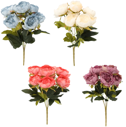 Branche artificielle – bouquet de 7 pivoines 43 cm, mélange de couleurs