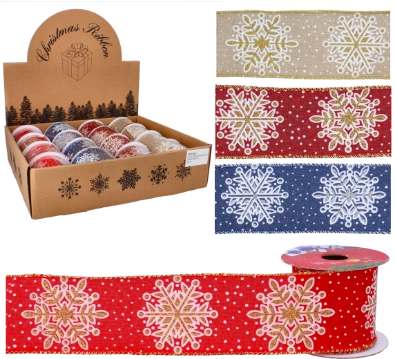 Ruban décoratif de Noël avec flocons de neige 6,3 cm × 2,7 m