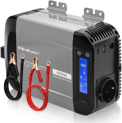 Convertisseur de tension Qoltec à sinus pur 12 V vers 230 V 300/600 W