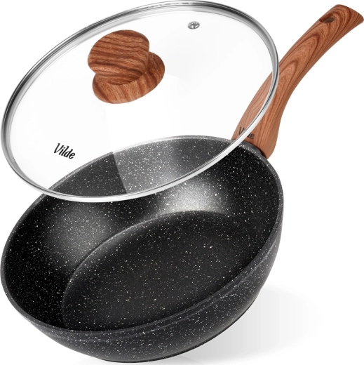 Poêle en granit avec couvercle en verre GRANITICA WOOD 24 cm, 2,2 l