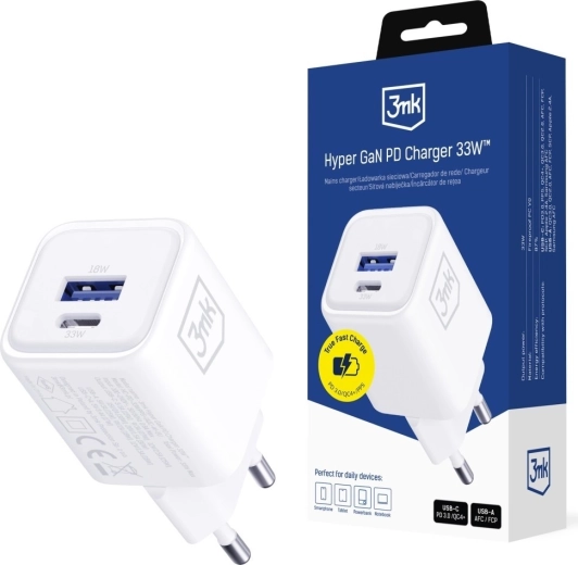 3mk Hyper Charger PD 33W GaN chargeur secteur blanc
